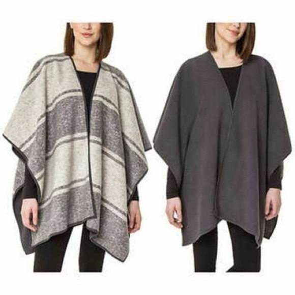 Ike Behar • Lagenlook Reversible Blanket Boho Shawl Poncho - Picture 1 of 6